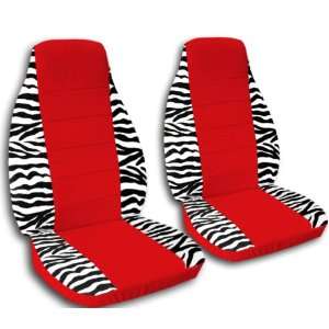  2 White Zebra frame seat covers with a Red center for a 