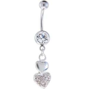  Crystalline Dual HEARTS of AFFECTION Dangle Belly Ring 