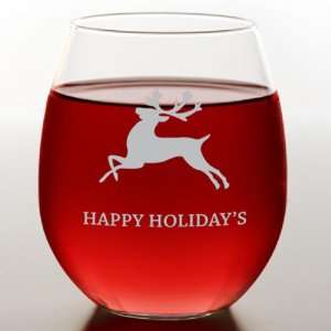  Reindeer Stemless Red Wine Glass