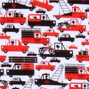 Michael Miller fabric Haul It red cars towing truck (Sold in multiples 