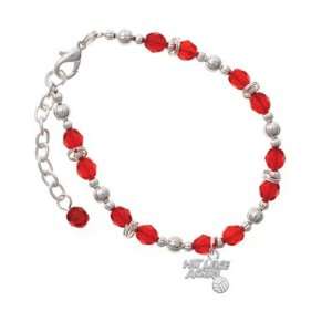 Silver Hit Like a Girl with Enamel Volleyball Red Czech Glass Beaded 