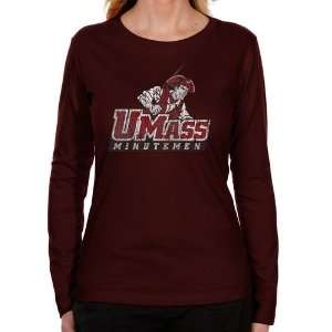 UMass Minutemen Ladies Distressed Primary Long Sleeve Classic Fit T 