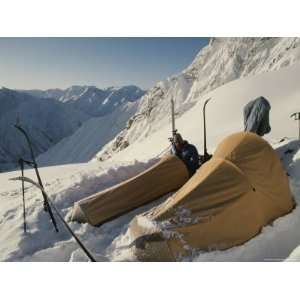  Backcountry Skiers Camping Atop Snow Covered Gulol Pass 