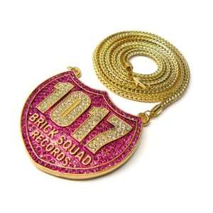  Iced Out 1017 Brick Squad Gold with Fuchsia Pendant and 36 