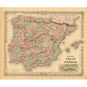    Colton 1881 Antique Map of Spain & Portugal