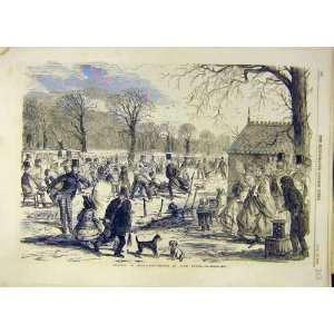  1857 Skating Hyde Park London Leech Victorian Print
