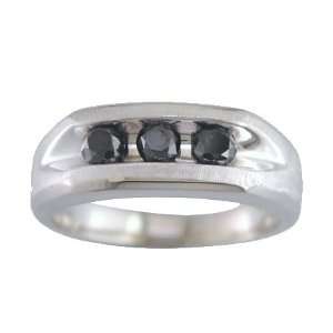  1.30 CT Mens 3 Stone Black Diamond Bridal Ring in 