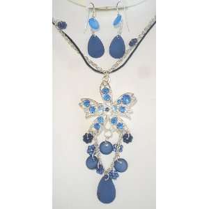  Exotic Blue Necklace And Earrings Set Jewelry