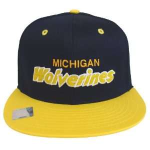   Wolverines 2 Tone Snapback Cap Hat Script Navy Yellow 