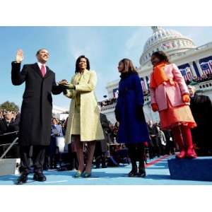 President Barack Obama Takes the Oath of Office with Wife Michelle and 
