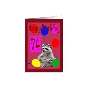  74th Birthday, Raccoon with balloons Card Toys & Games