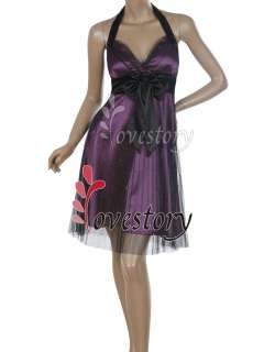 Short Halter Purple Ribbon Bow Open Back Homcoming Party Dress 02026 