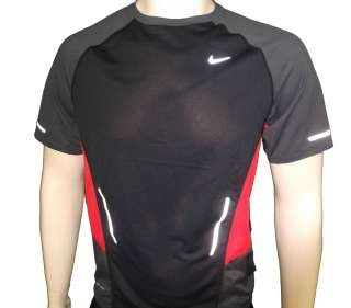 Nike Mens Dri Fit Running Zoned Cooling Shirt Black/ Red 380771 011 