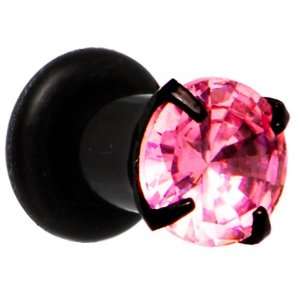  4 Gauge Black Pink Cubic Zirconia Plug Jewelry