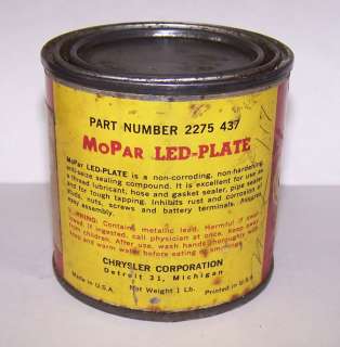 Vintage CHYSLER MOPAR Grease Lubricant Sealer LED PLATE CAN 1#  
