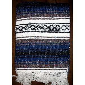  Handmade Mexican Yoga Blanket Blue