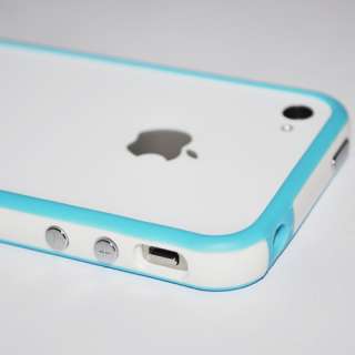 Blue White Bumper Case Cover with Metal Buttons For Apple iPhone 4 S 