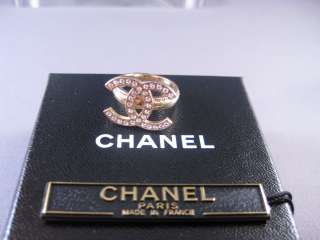 Auth CHANEL 09A Sparkling Crystal Huge CC Gold Ring NEW  