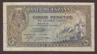   RARA de ESPAÑA 5 ★ de la NB de SEGOVIA 1940 H .GRADE de las PESETAS