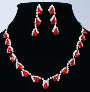 6Colors Necklace Earring set Teardrop Beads Czech Rhinestone Acrylic 
