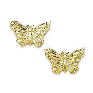 14k Yellow Gold Large Butterfly Stamping Earrings   Measures 8x12mm 
