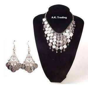 Belly Dancing Coin Necklace and Earring Set   Silver