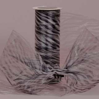 10yd 6 inch Animal Print Zebra Organza Fabric Ribbon Black White 