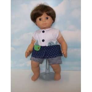 Whale Design Sleeveless Top and Striped Shorts. Fits 15 Dolls like 