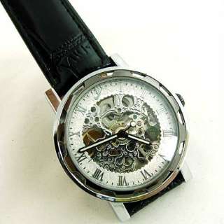 Silver Tone See Through Back Mens Automatic Wrist Watch  