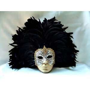 Si Lucia Masquerade Full Silver Macrame Face Black Feathers Carnival 