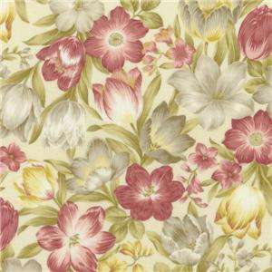   Pink Green Floral Cream Rose Quilt Fabric Yuko Hasegawa 1015 2  