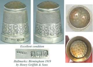 Vintage English Stone Top Sterling Silver Thimble * Hallmarked 1919 