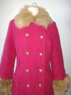 Plenty Tracy Reese Long Wool Coat Faux Fur Pea Coat Trench 12  