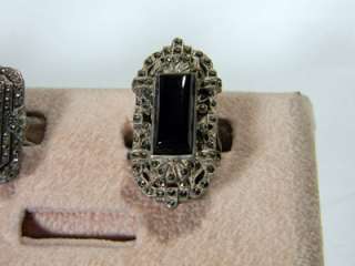 Vintage Sterling Silver Rings with Onyx and Marcasite Stones  