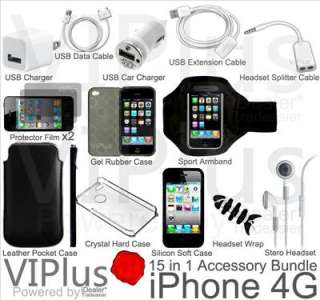 15in1 Accessory Bundle Kit Apple iPhone 4 4S Charger Leather Case 
