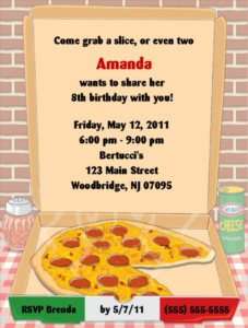 Pizza Party Invitations/Birthday Party Supplies  