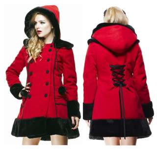 HELL BUNNY ~SaRaH JaNe~ Little RED Riding Hood Black Fur Wool Corseted 