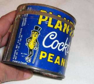 Vintage Planters Peanuts Tin Cocktail Blue Yellow  