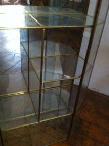   Brass & Glass Table Top Curio Wall Cabinet 4 Shelf Display Case  