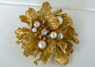 GROSSE GERMANY 18 KARAT GOLD DIAMOND AND PEARL FLORAL BROOCH  