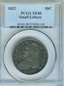 1832 Capped Bust Half Dollar Small Letters  PCGS XF40  