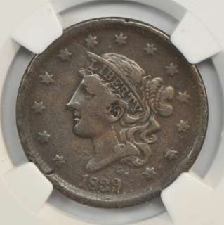 1839 N 9 Silly Head Large Cent 1c NGC VF20 BN