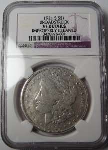 1921 S Morgan Silver Dollar BROADSTRUCK Error NGC VF *Rare*  