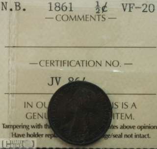 1861 New Brunswick Half Cent ICCS VF 20  