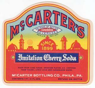 mccarter s cherry soda label philadelphia pa mccarter bottling co 