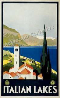 Italian Lakes 1930s Vintage Style Travel Poster   24x39  