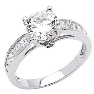 14K White Gold Round cut 1.50 CTW Equivalent CZ Cubic Zirconia Ladies 