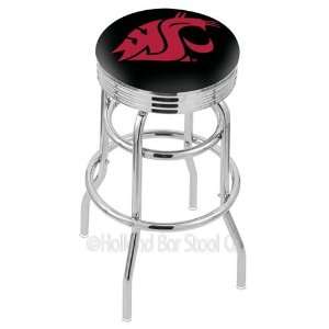 Washington State Cougars Logo Chrome Double Ring Swivel Bar Stool with 