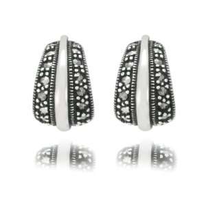  Sterling Silver Marcasite Petite J Hoop Earrings Jewelry