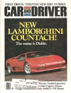 March 1990 Car and Driver Lamborghini Countach Diablo Sterling 827Si 